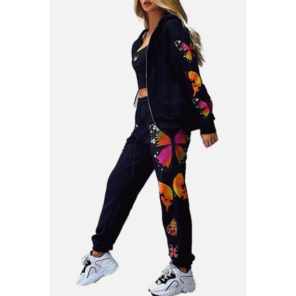 Black Butterfly Joggers/Sweatpants S NEW - Picture 5 of 10